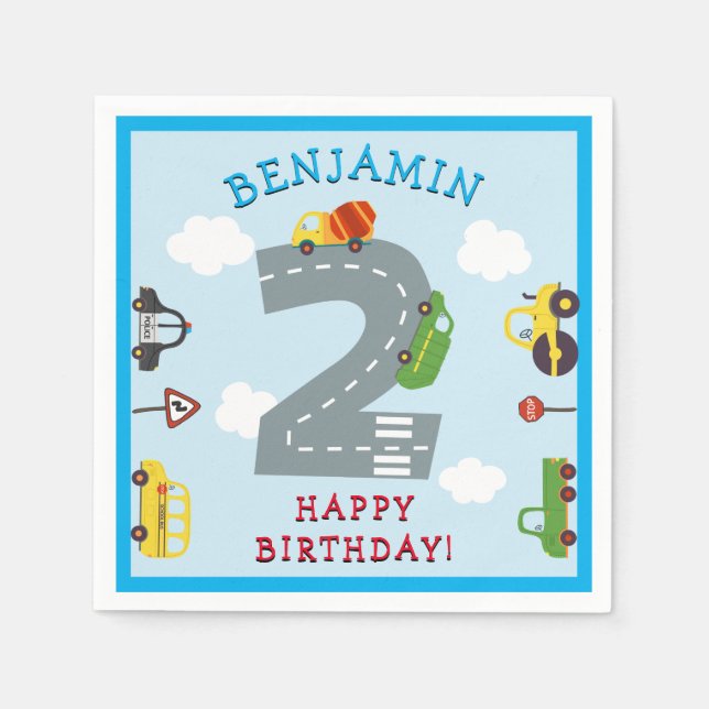 Guardanapo De Papel Segundo aniversário de transporte Napkins (Frente)