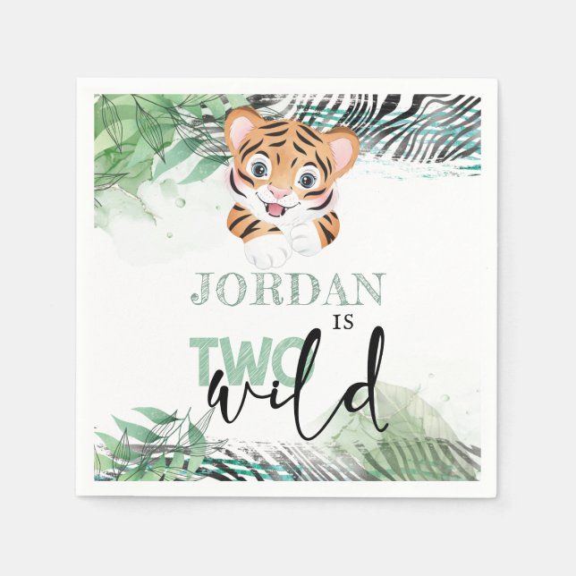 Guardanapo De Papel Segundo aniversário Personalizado Lion Jungle (Frente)