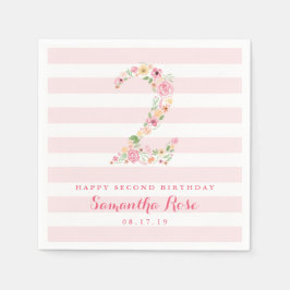 Guardanapo De Papel segundo aniversário Rosa Stripes e Watercolor Flor