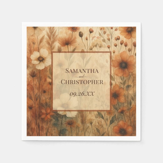 Guardanapo De Papel Seinna Boho Watercolor Wildflowers Elegant Wedding (Frente)