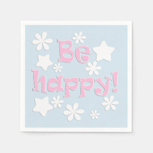Guardanapo De Papel Seja feliz por flores, estrelas de texto chá de f