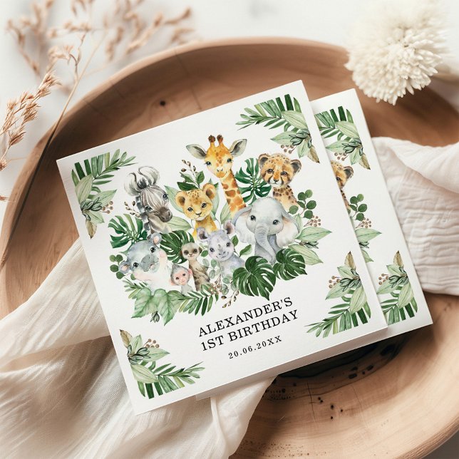 Guardanapo De Papel Selva de Safari Tropical Selvagem Selvagem Um Aniv (Criador carregado)