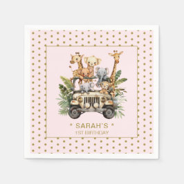 Guardanapo De Papel Selva Selvagem Safari Rosa 1rua Primeiro Aniversár
