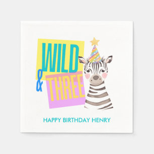 Guardanapo De Papel Selvagem Personalizada e Três aniversário de 3 ano