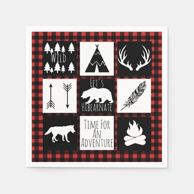 Guardanapo De Papel Selvagem russa e Xadrez de lenhador de animais (Frente)