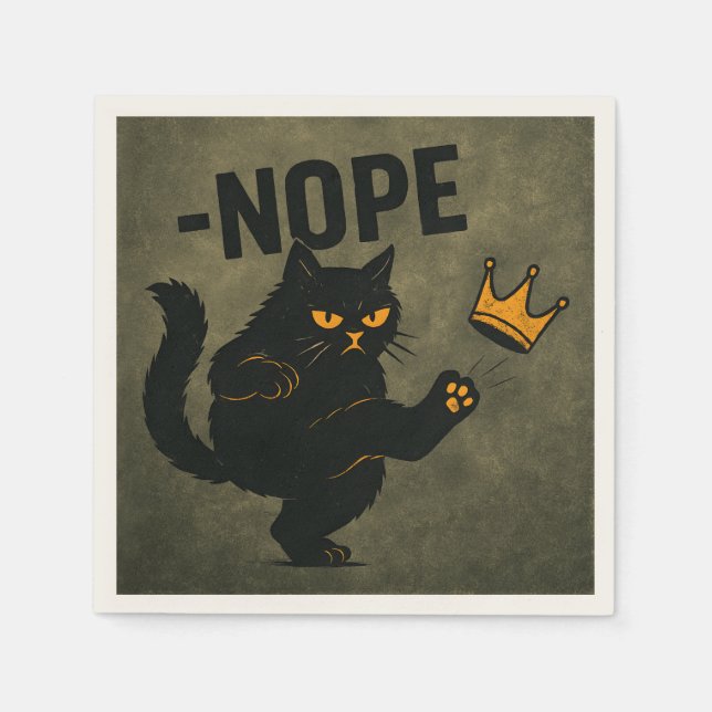 Guardanapo De Papel Sem Reis Na América, Gato Negro Engraçado Coroa (Frente)
