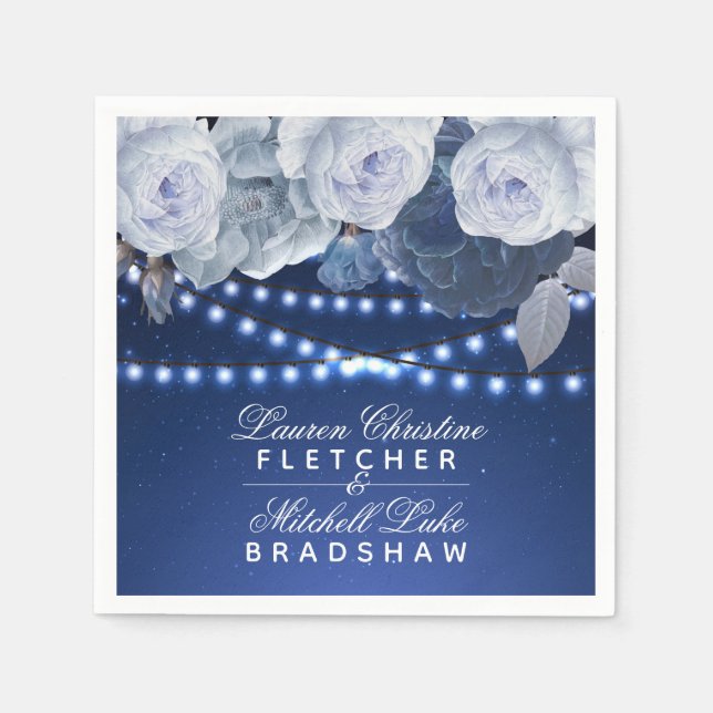 Guardanapo De Papel Semáforos de cordas estrelas Blue Elegant Wedding (Frente)
