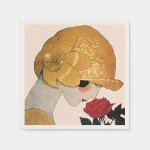 Guardanapo De Papel SENHORA COM ROSA VERMELHA, Rosa