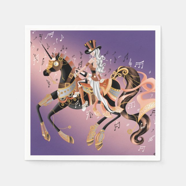 Guardanapo De Papel Senhora e Cavalo Mecânico Steampunk (Frente)