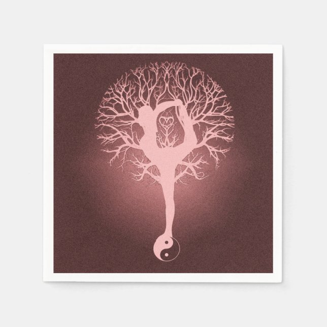 Guardanapo De Papel Senhora fazendo ioga com fundo vermelho. (Frente)