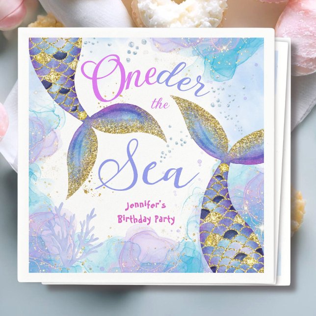 Guardanapo De Papel Sereia Girls Blue Teal Festa de aniversário Napkin (Criador carregado)