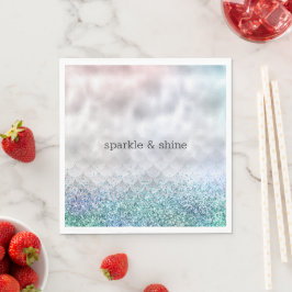 Guardanapo De Papel Sereia Silver Confetti Aqua Rosa Brilhante