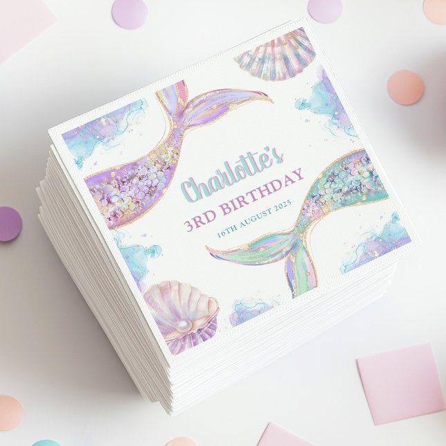 Guardanapo De Papel Sereia sob o aniversário de 3 anos do mar (Criador carregado)