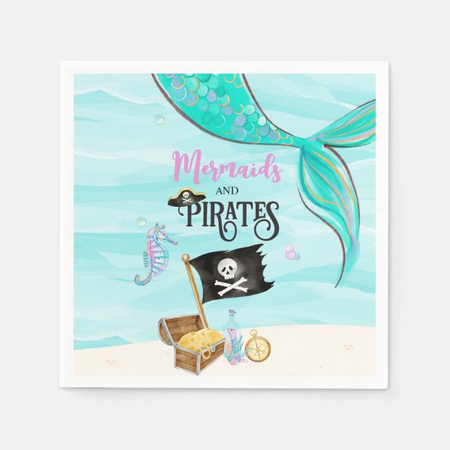 Guardanapo De Papel Sereias e Piratas Aniversário (Frente)