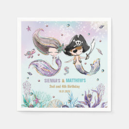 Guardanapo De Papel Sereias e Piratas no Mar Conjunto Aniversário