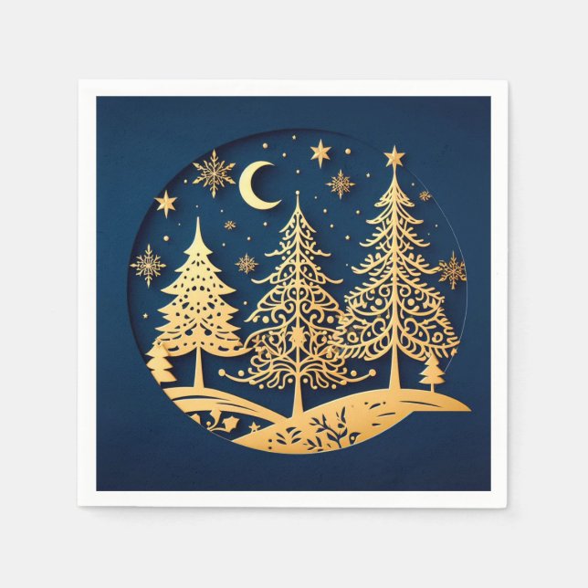Guardanapo De Papel Serene Papercut Pines – Moonlit Forest (Frente)