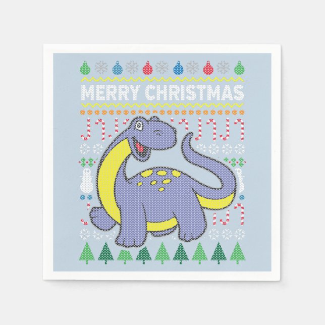 Guardanapo De Papel Série Dino Purple Ugly Christmas Sweater (Frente)