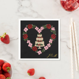 Guardanapo De Papel Serviette de table noire décorée d'un cœur rose 