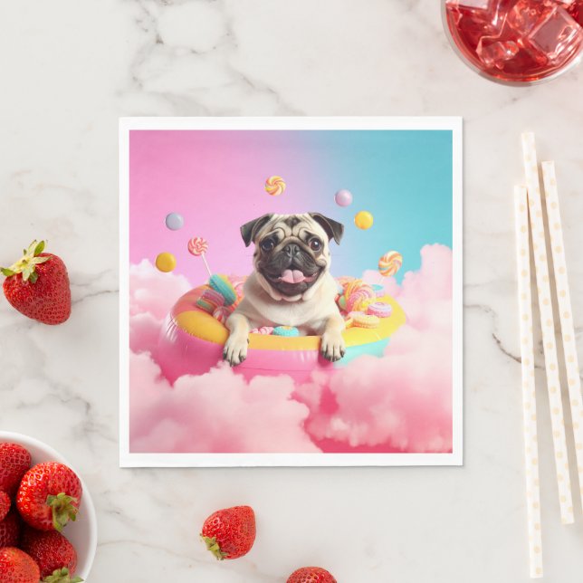 Guardanapo De Papel Serviette - Süßer Mops im Zuckerwattehimmel (Insitu)