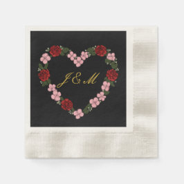 Guardanapo De Papel Serviettes noire - Mariage œur floral