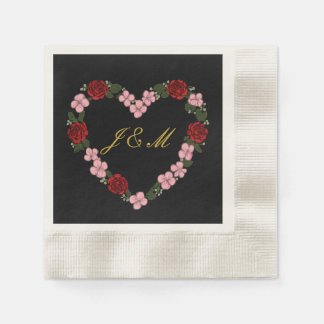 Guardanapo De Papel Serviettes noire - Mariage œur floral