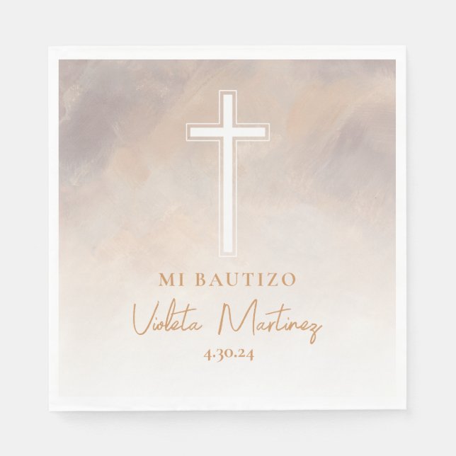 Guardanapo De Papel Servilletas Mi Bautizo Morada Espanhol Napkins (Frente)
