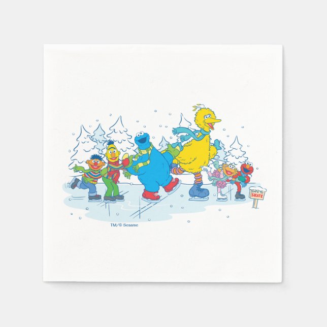 Guardanapo De Papel Sesame Street | Ice Skating Friends (Frente)