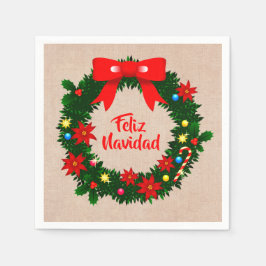 Guardanapo De Papel Set Feliz Navidad Merry Christmas Wreath Coctail