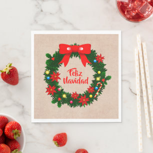 Guardanapo De Papel Set Feliz Navidad Merry Christmas Wreath Luncheon