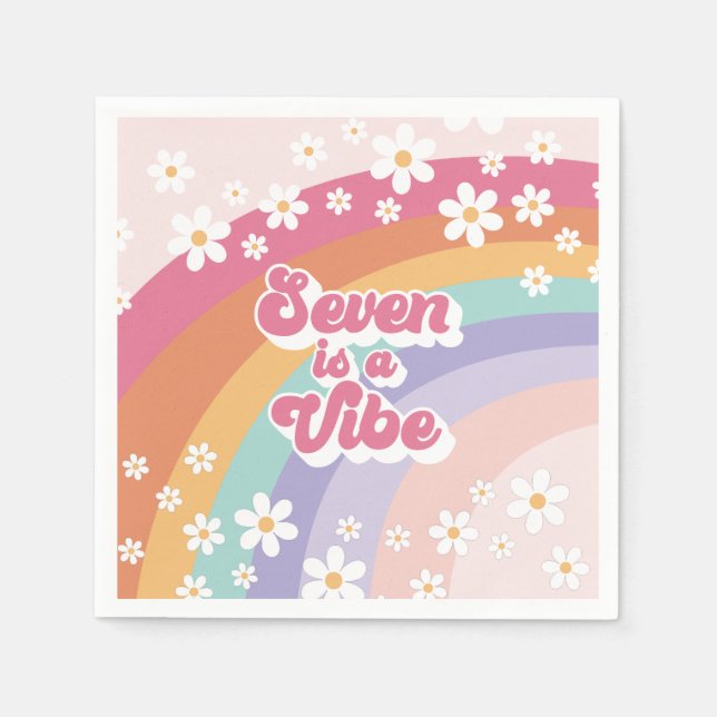 Guardanapo De Papel Sete é um Vibe Retro Arco-íris 7º Aniversário (Frente)
