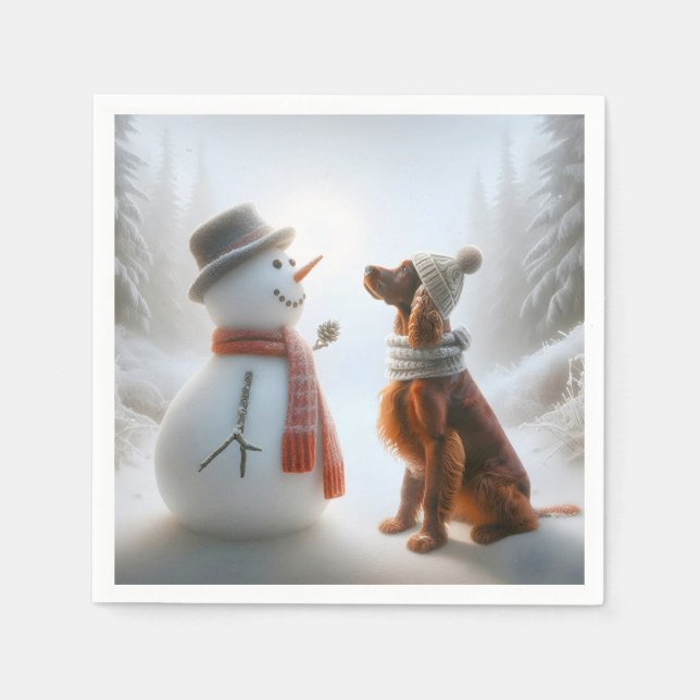 Guardanapo De Papel Setter Irlandês de Natal Com Boneco de Neve (Frente)