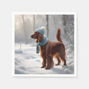 Guardanapo De Papel Setter Irlandês Na Floresta De Inverno