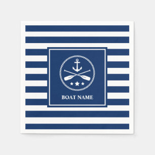 Guardanapo De Papel Seu nome de barco Âncora náutica e Oars azul ris