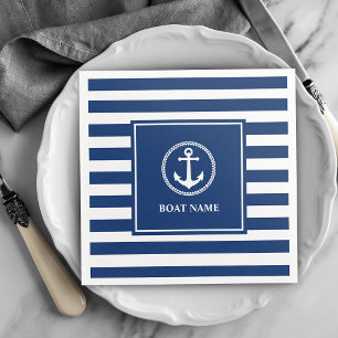 Guardanapo De Papel Seu Nome De Barco Sea Anchor Blue Stripes