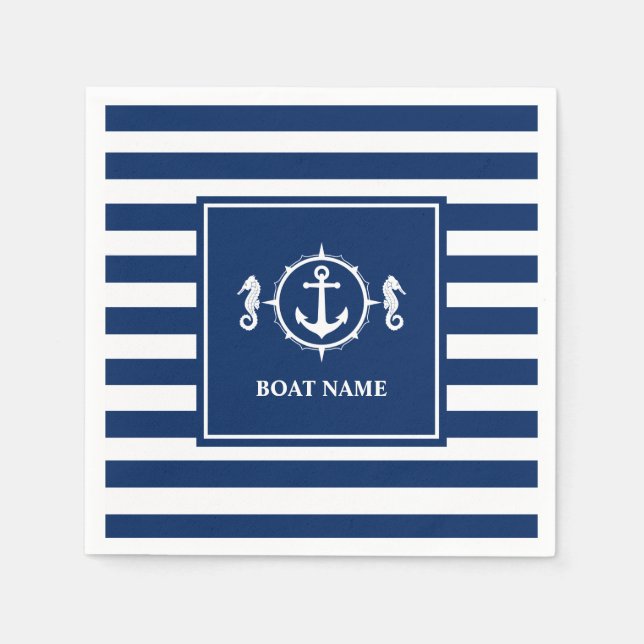 Guardanapo De Papel Seu Nome De Barco Seacavalo Anchor Blue Strips (Frente)
