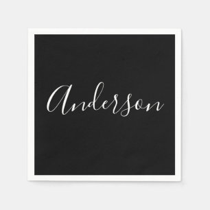 Guardanapo De Papel Seu nome Script branco elegante em preto