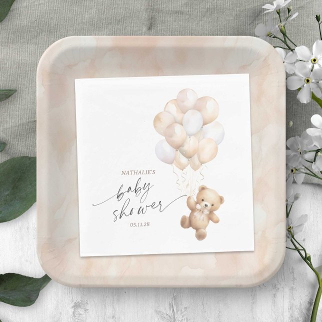 Guardanapo De Papel Sexo Neutro Podemos Esperar O Chá. (Gender Neutral We Can Bearly Wait, Teddy Bear Themed Baby Boy Shower Napkin.)