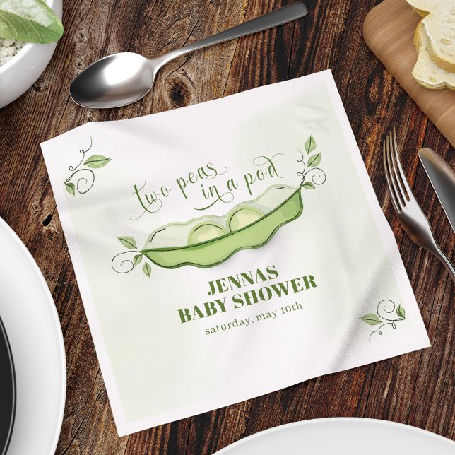 Guardanapo De Papel Sexo Verde Neutro Duas Ervilhas num Pod (Two peas in a pod custom baby shower napkin.)