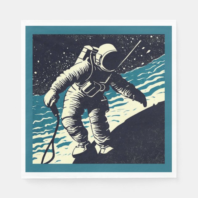 Guardanapo De Papel SF - Astronauta no Spacewalk Woodcut 2 (Frente)