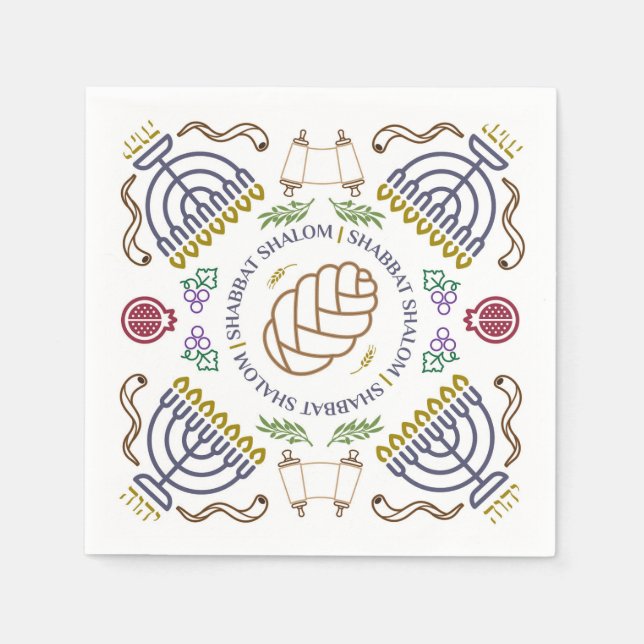 Guardanapo De Papel Shabbat Shalom Modern Cocktail Napkins (Frente)