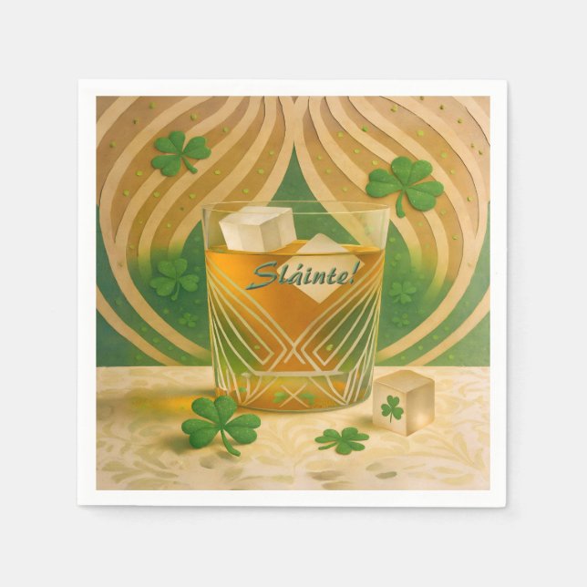 Guardanapo De Papel Shamrocks Irish Whiskey Tumbler "Sláinte!" (Frente)