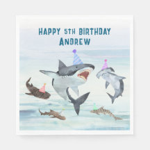 Shark Birthday Pool Party Napkins