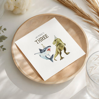 Guardanapo De Papel Shark & Dino 3rd Birthday, T-rex Shark Party