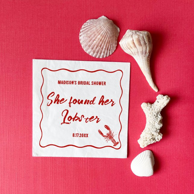 Guardanapo De Papel She Found Her Lobster Red and White Bridal Shower (Criador carregado)