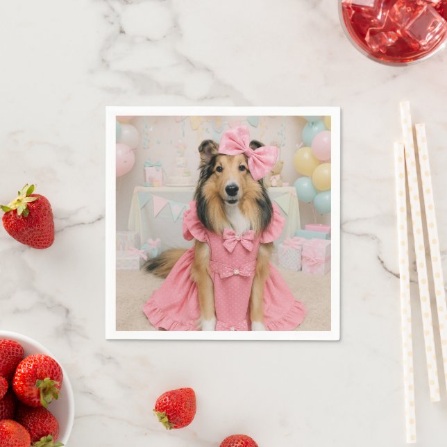 Guardanapo De Papel Sheltie de vestido rosa (Insitu)