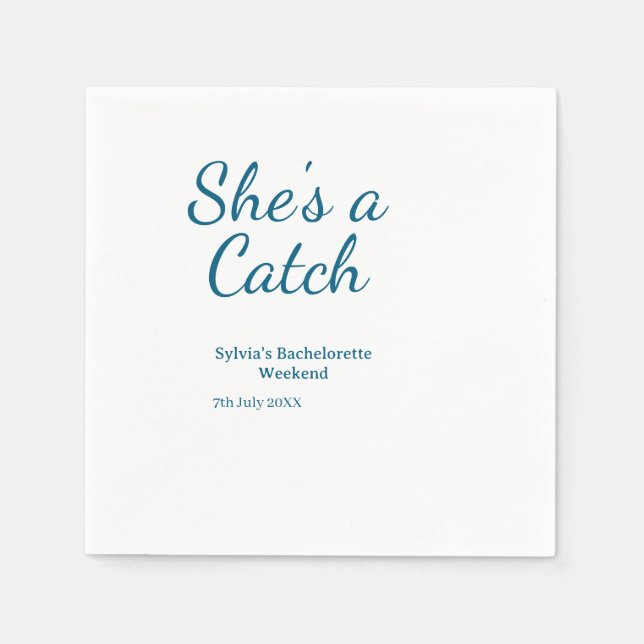 Guardanapo De Papel She's a catch bachelorette weekend name blue date  (Frente)
