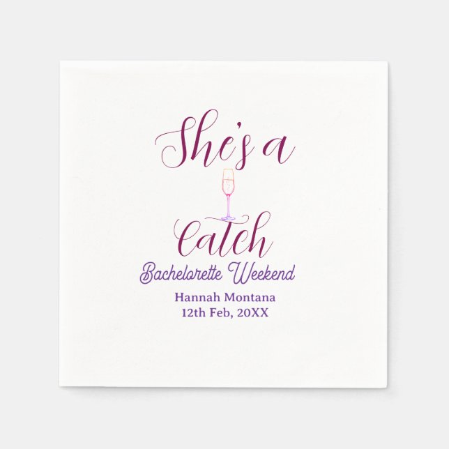 Guardanapo De Papel She's a catch champagne bottle bachelorette weeken (Frente)