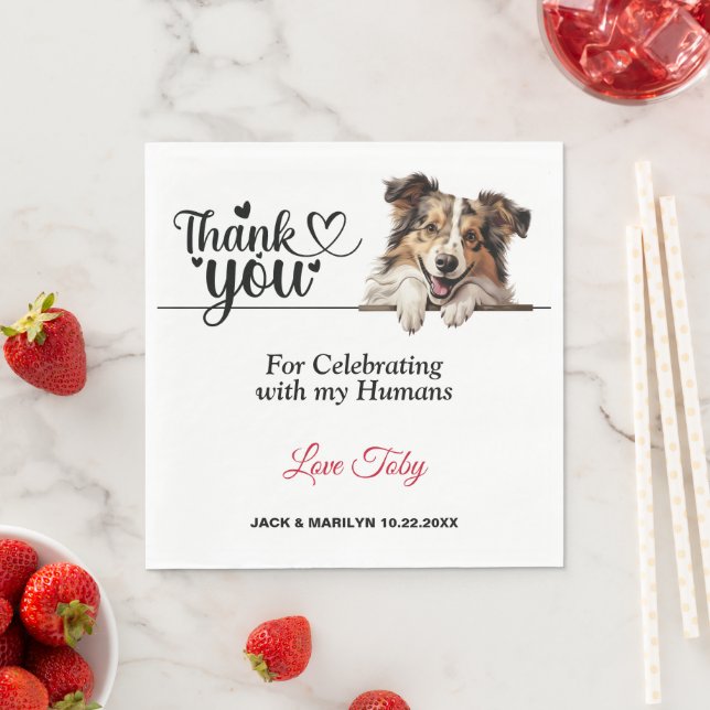 Guardanapo De Papel Shetland Sheepdog Casamento Obrigado (Insitu)
