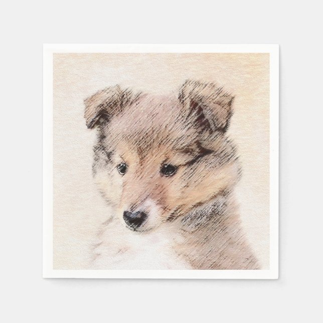 Guardanapo De Papel Shetland Sheepdog Puppy Pintura Original (Frente)