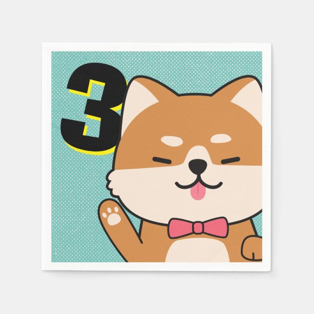 Guardanapo De Papel Shiba Inu Puppy Aiko, um aniversário de 3 anos (Frente)